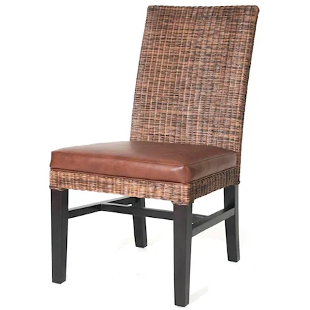 Wicker Dining Side Chair with Leather Cushion
